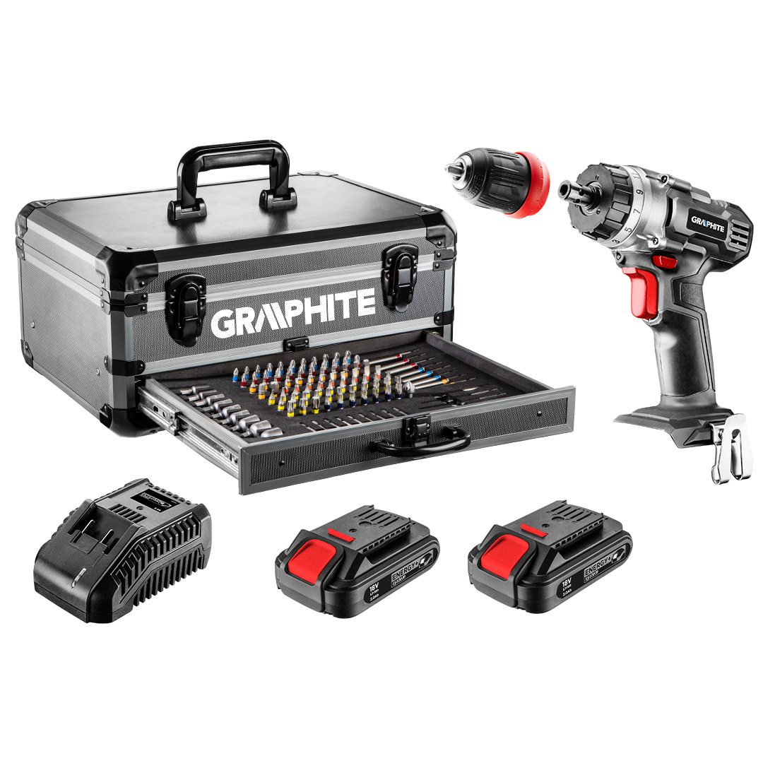 Дриль-шурупокрут акумуляторний GRAPHITE 18В 44Hm, 2 АКБ 2Аг, 58G022-PS15